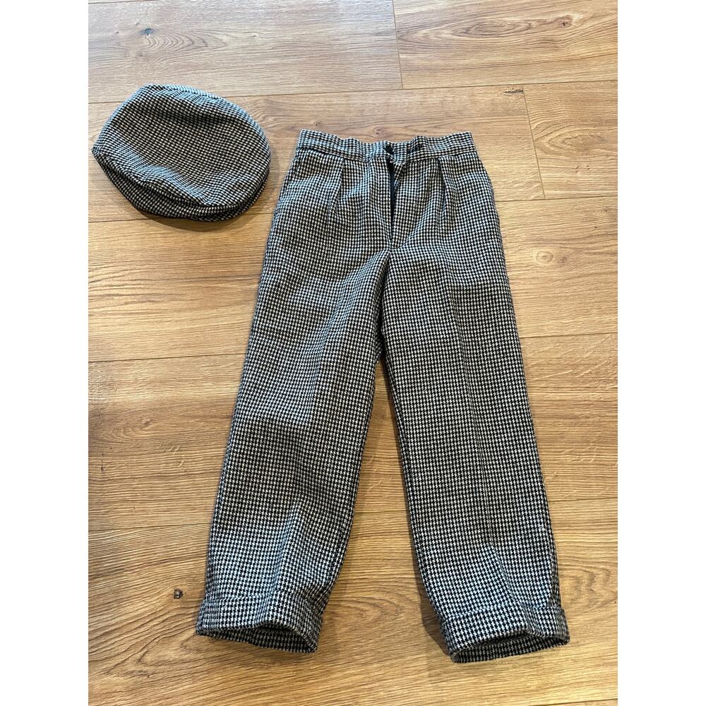 Boys Vintage Houndstooth Pleated Trousers with Flat Houndstooth Hat